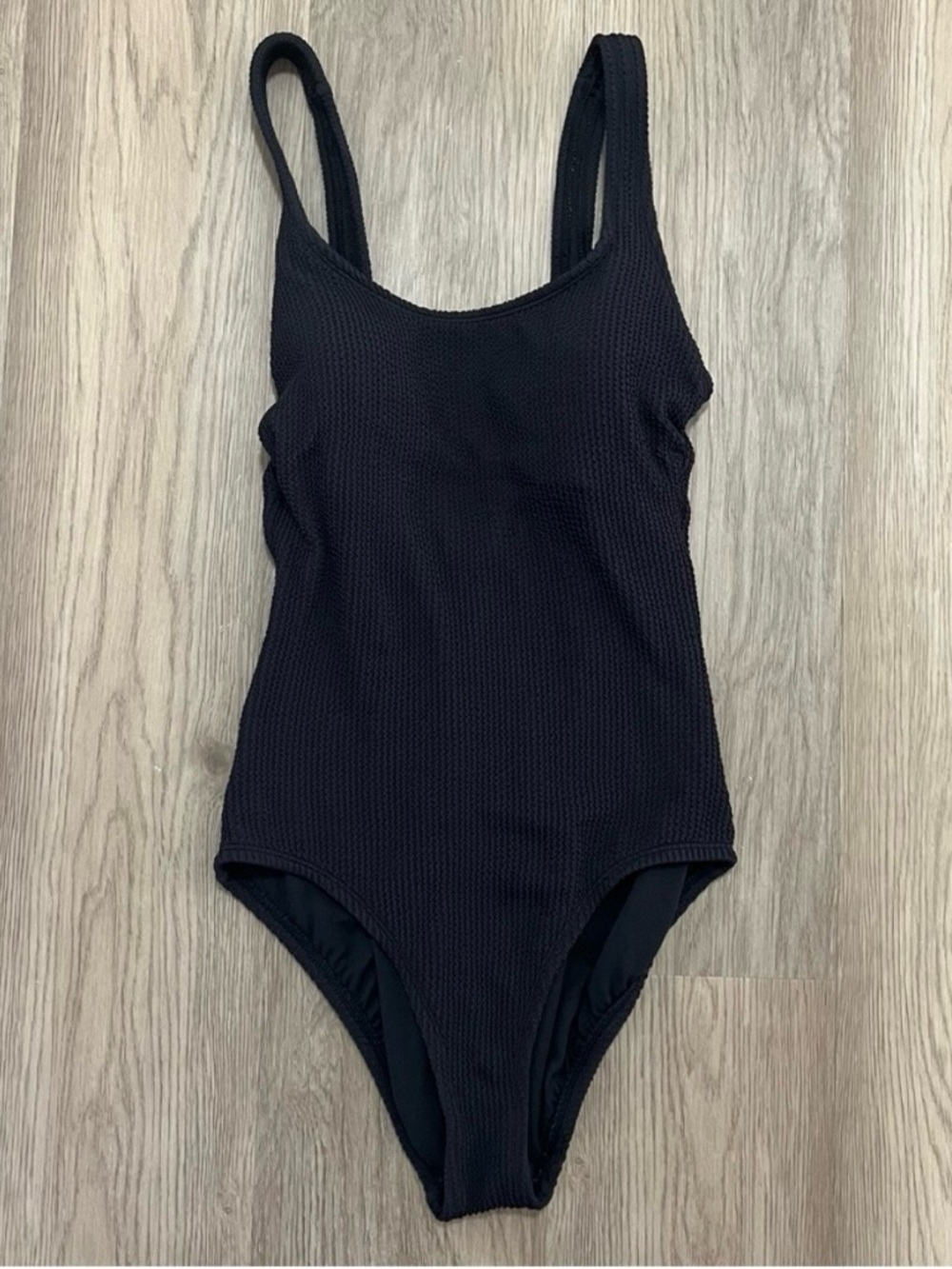Time and Tru Black Textured One-Piece Swimsuit
